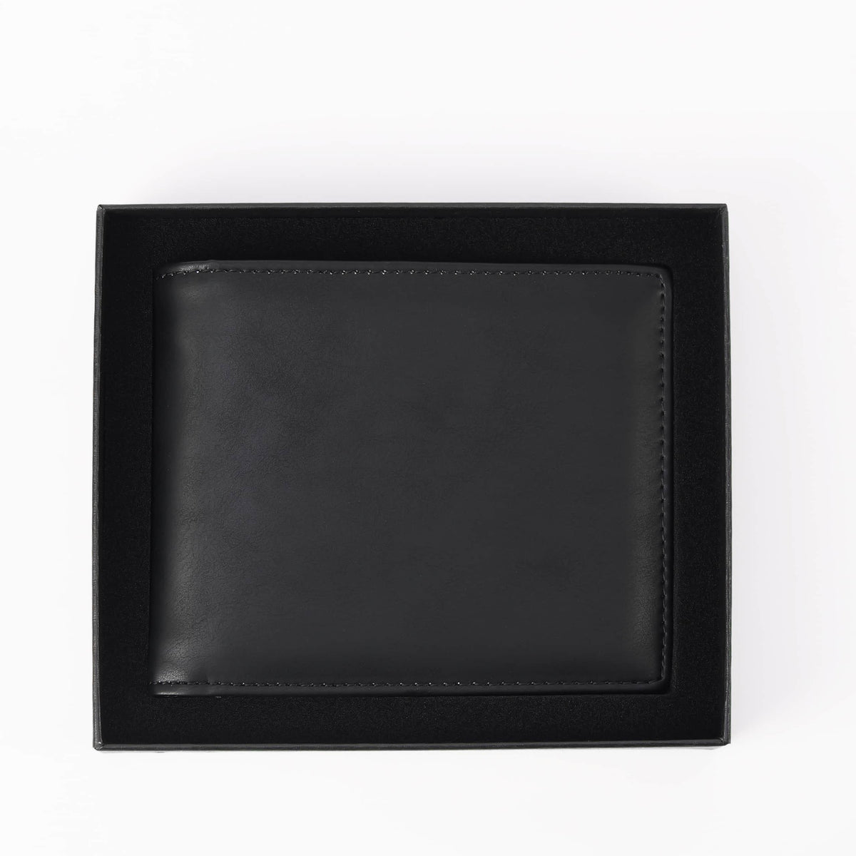 Leatherette bifold wallet — black product sample before personalization