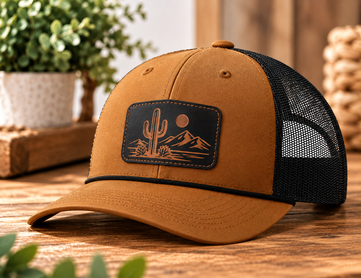 Custom 112FPR five panel rope leather patch trucker hat