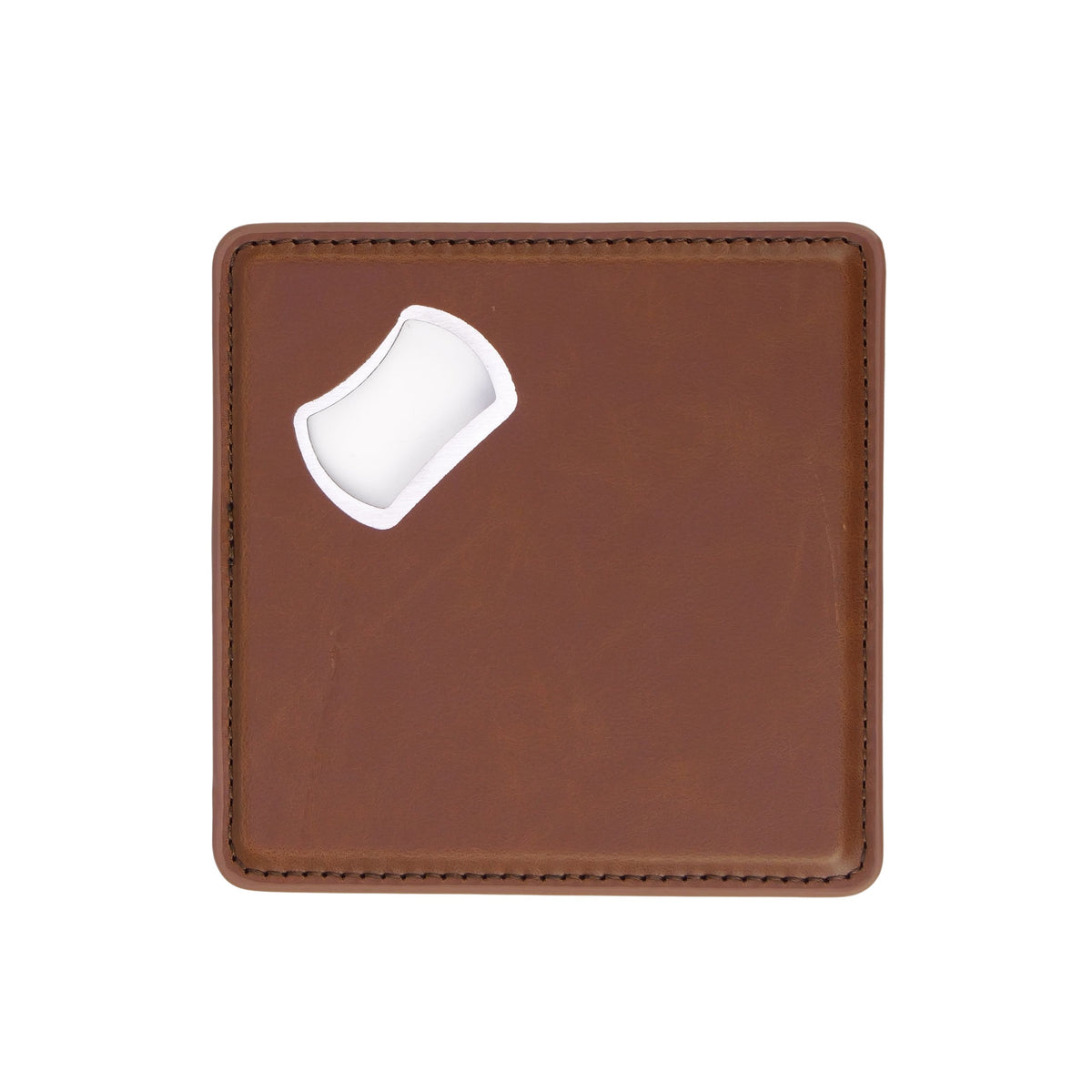 Brown leatherette bottle opener coaster before personalization