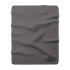 Charcoal gray volleyball sherpa blanket with player name and jersey number design in the lower corner
