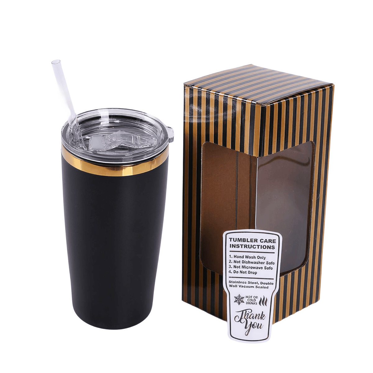 Black 20oz handle-free Classic tumbler — gold engraving finish, shown blank