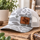 Custom 112PFP five panel printed leather patch trucker hat