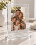Classic acrylic photo frame with alternate family portrait engraved The Parkers