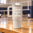 Linen Houston Force 20oz HydroJug Coffee Traveler with Fueled by Coffee engraving.