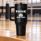 Black Houston Force 40oz HydroJug Traveler with Sideline Strength volleyball engraving.