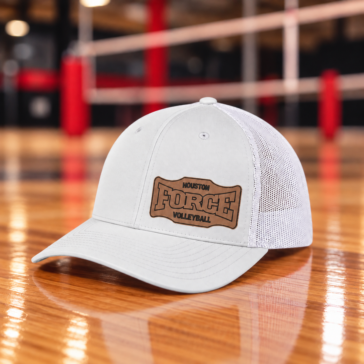 Houston Force white and rawhide leatherette patch trucker hat, one of three event styles