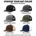 Six featured Richardson 112 Classic hat colors: Black, Charcoal/Black, Heather Grey/Black, Loden/Black, Brown/Khaki and Navy/White