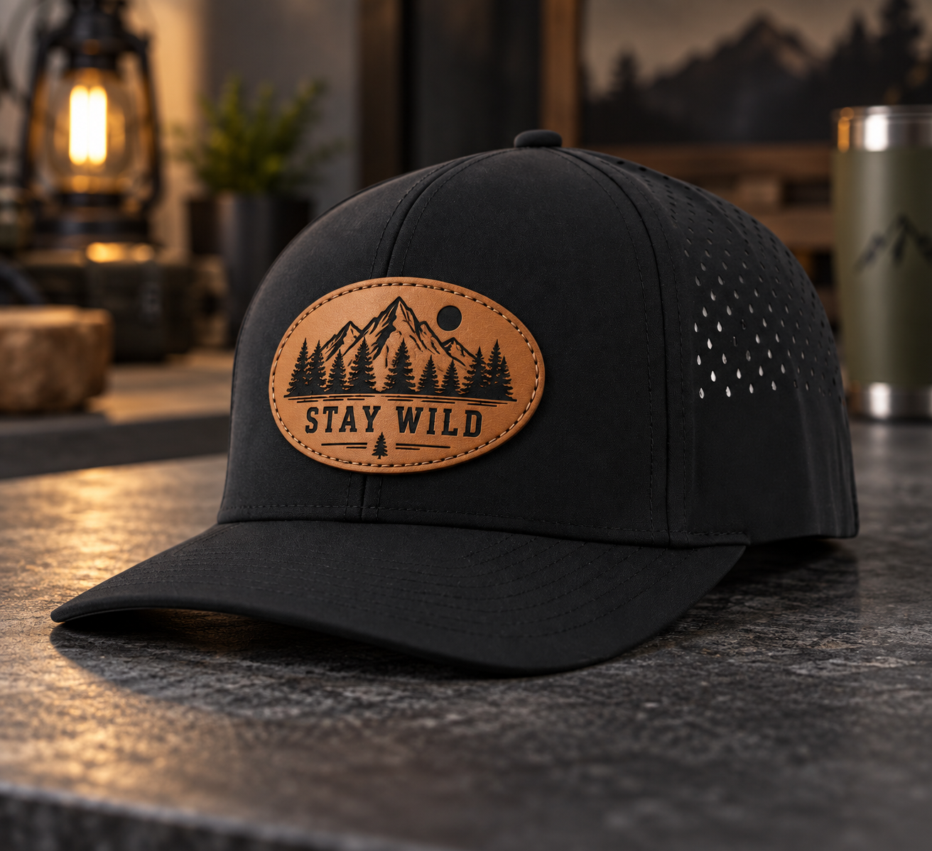 Custom sweat-proof water-resistant six-panel leather patch snapback