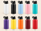 Team Gift 32 oz water bottle color options: White, Black, Light Blue, Pink, Teal, Purple, Yellow, Orange, Maroon and Red