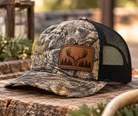 Custom 112P printed camo leather patch trucker hat
