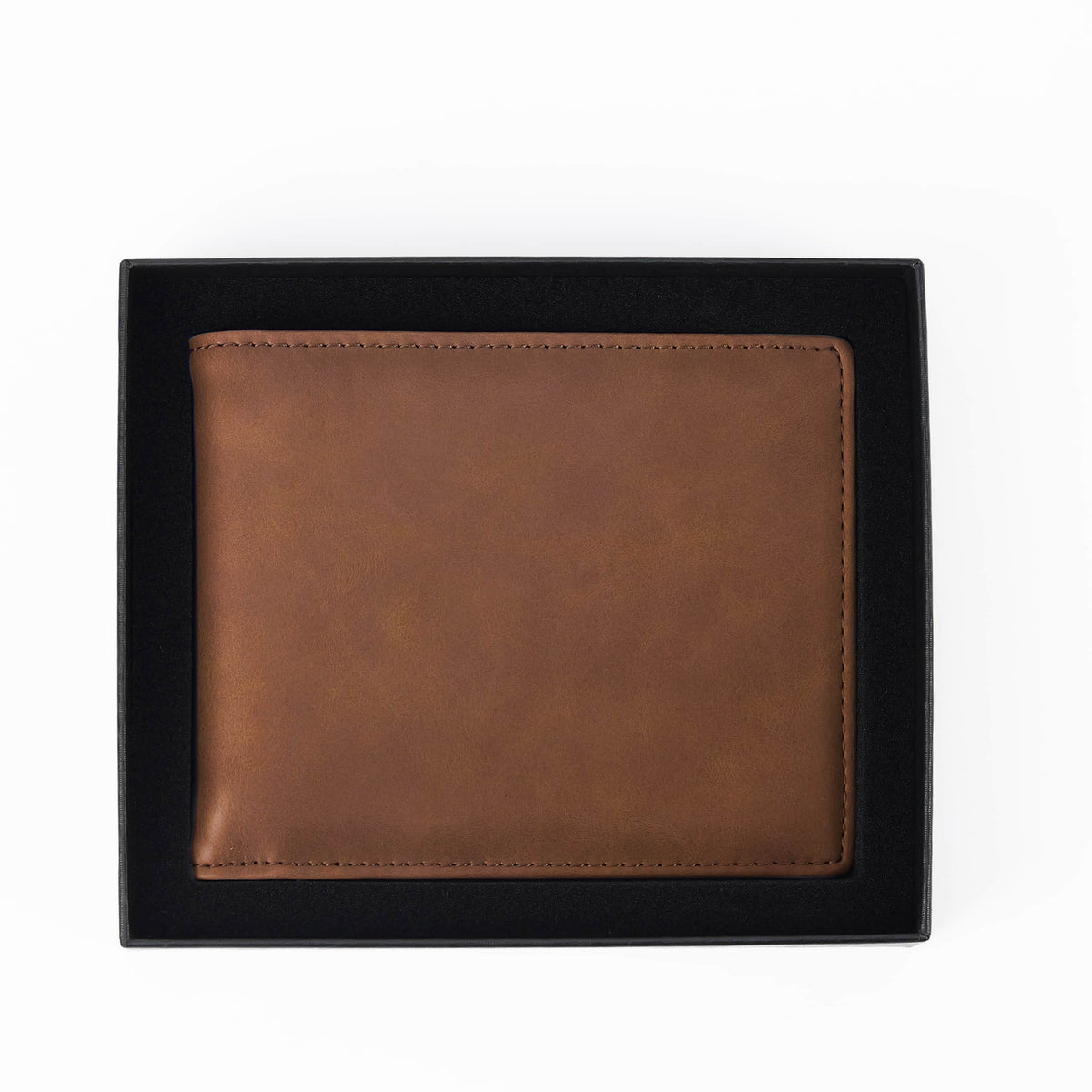 Brown leatherette bifold wallet before personalization
