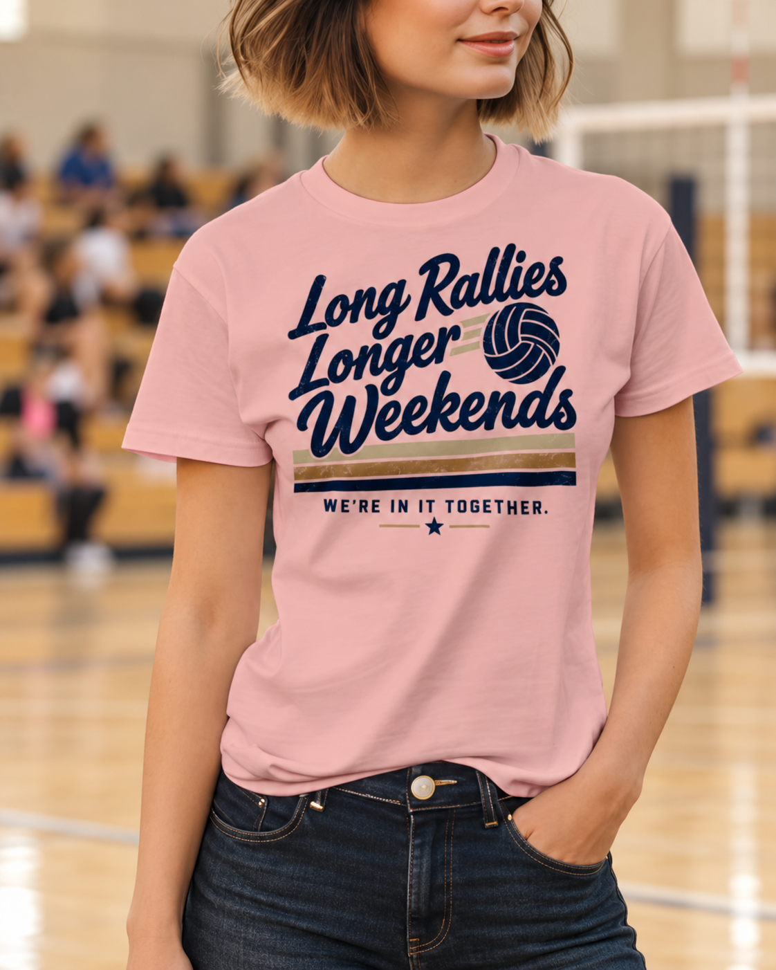 Long Rallies • Longer Weekends Vintage Volleyball Tee shown in a natural volleyball setting