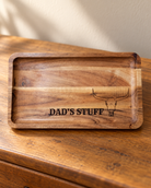 Personalized Wooden Valet Tray in a warm naturally lit setting